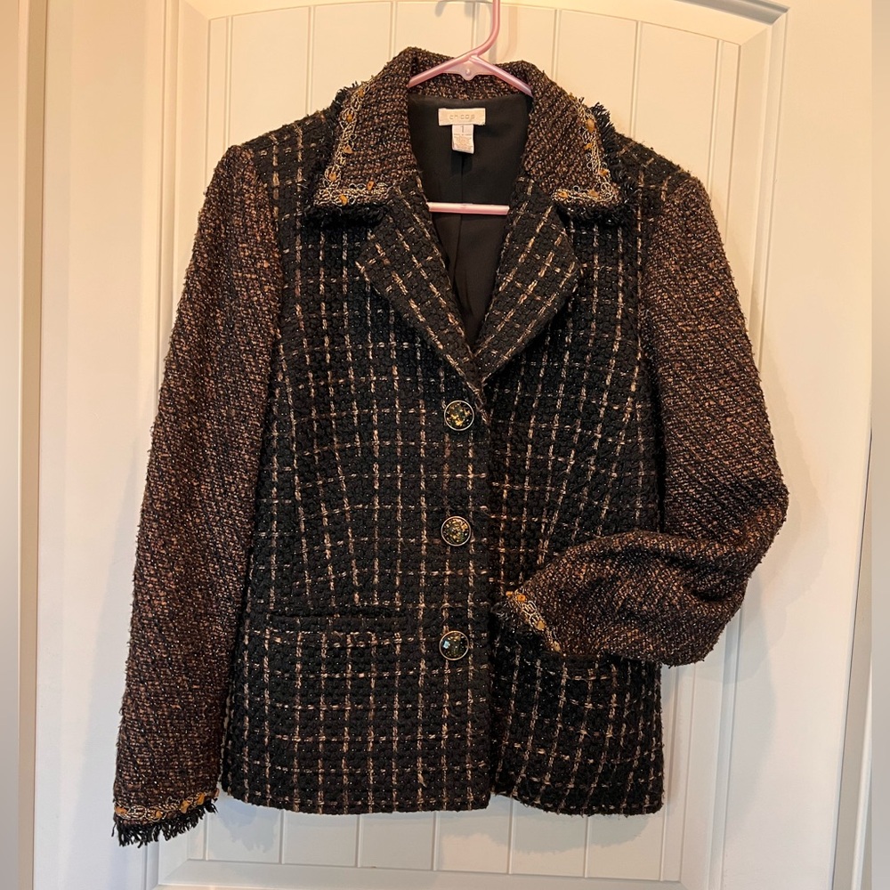 Chico's Black and Brown Blazer Jacket Size 1 = M/8